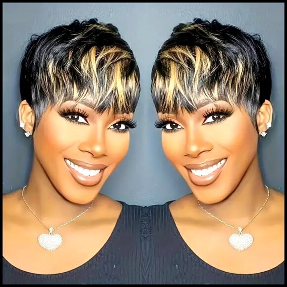 Short Pixie Cut Human Hair Wig Glueless Layered With Bangs Modern Style